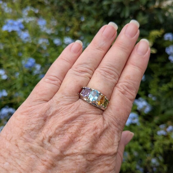Sterling Sz 8 Multi Gemstone Cocktail Ring - Picture 2 of 12